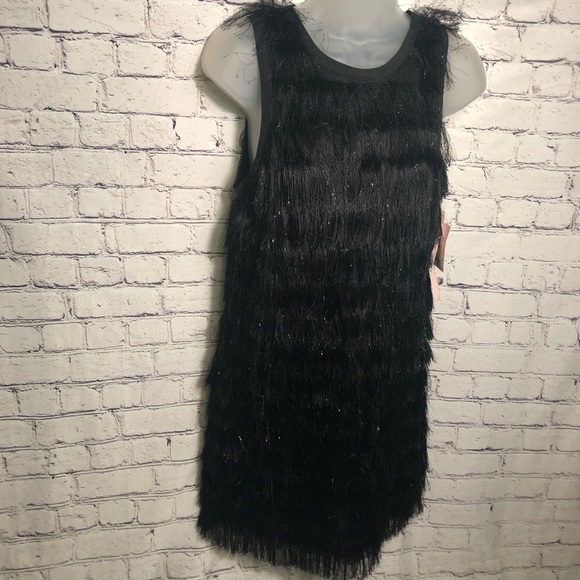 Avec Les Filles Metallic Fringe Black Cocktail Party Club Short Mini Dress - Picture 5 of 15